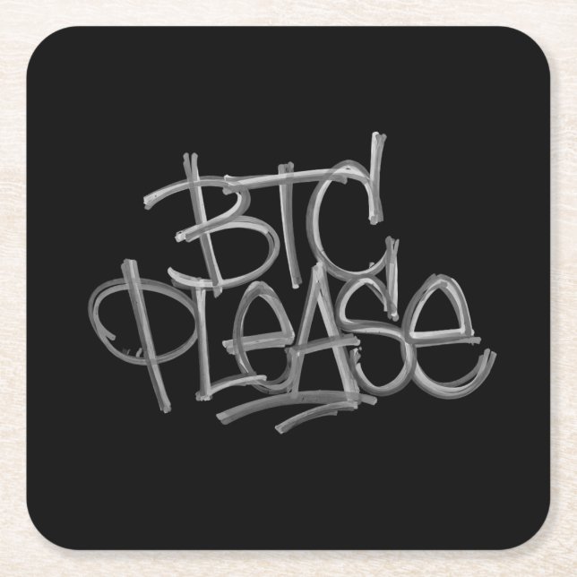 "BTC Bitte" (Schwarz) Rechteckiger Pappuntersetzer (Vorderseite)