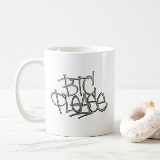 "BTC Please" (Weiß) Kaffeetasse (Mit Donut)
