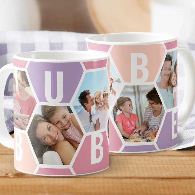 Bubbe 5 Foto bearbeitbar 5 Letter Honeycomb Kaffeetasse (Von Creator hochgeladen)