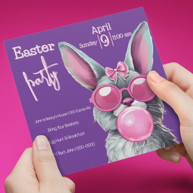 Bubblase Ostern Sonntagsparty Einladung (Bubble gum bunny on Easter Party Invitation that you customize. )