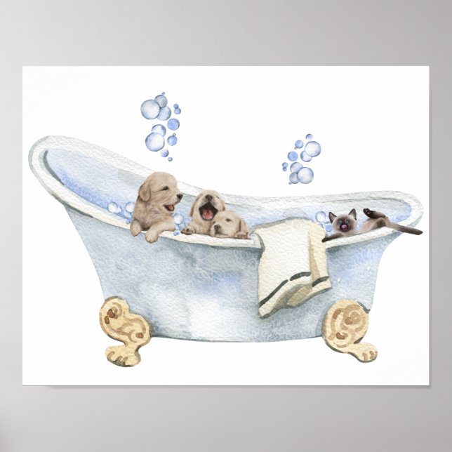 Bubble Bath Puppies Kitten Badewanne Badezimmer Poster (Vorne)