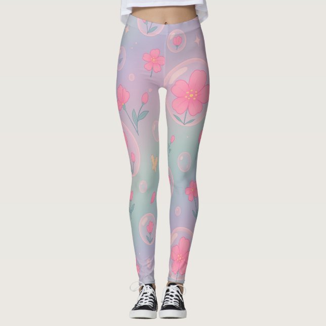 Bubble Bloom Garden – Pastell-Blumenmuster für Gi Leggings (Vorderseite)