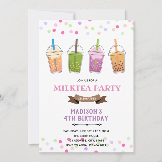 Bubble Boba Milch Tee Geburtstagsparty Einladung (Vorderseite)