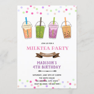 Bubble-Boba-Milchtee-Mädchen-Geburtstagsfeier Einladung