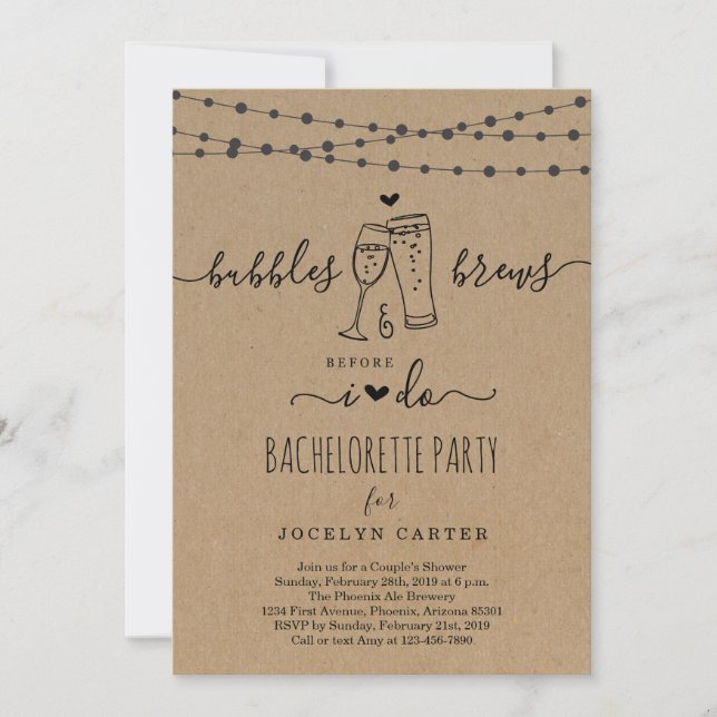 Bubble & Brews Bacherlorette Party Einladung (Vorderseite)