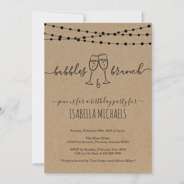 Bubble & Brunch Birthday Party Einladung (Vorderseite)