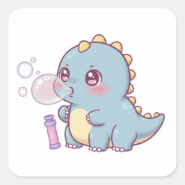 Bubble Dino – Playful & Kawaii! Quadratischer Aufkleber