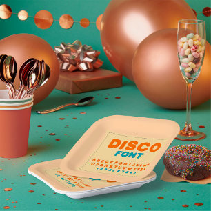 Bubble Disco Alphabet Schriftart Fett Vintage Buch Pappteller