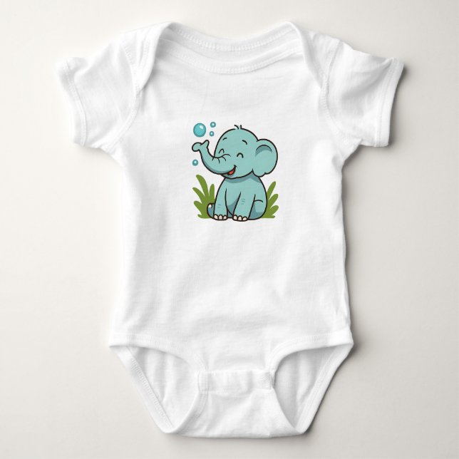 Bubble Elephant Baby T-Shirt Tiny Lächeln Strampler (Vorderseite)