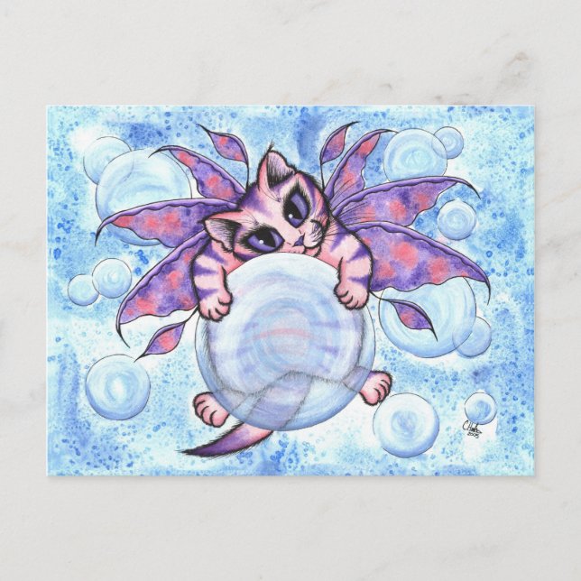 Bubble Fairy Kitten Fantasy Cat Art Postcard Postkarte (Vorderseite)
