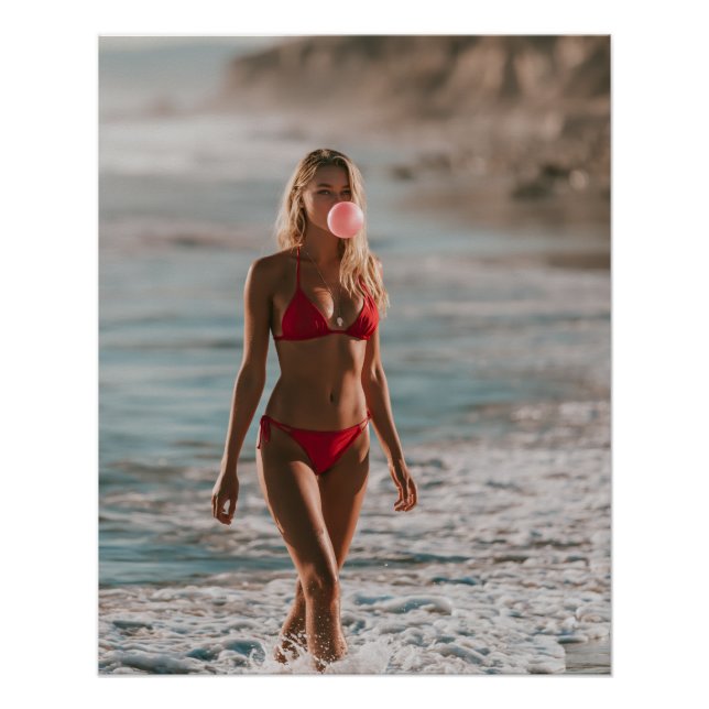 Bubble Gum Beach Babe Coastal Sommer Wandkunst  Poster (Vorderseite)
