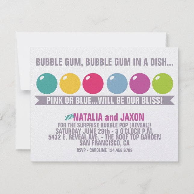 BUBBLE GUM BUBBLE GUM GENDER REVEAL INVITATION EINLADUNG (Vorderseite)