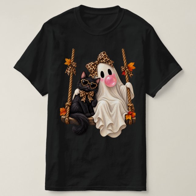 Bubble Gum Geist Schwarze Katze Leopard Kokette Sc T-Shirt (Design vorne)