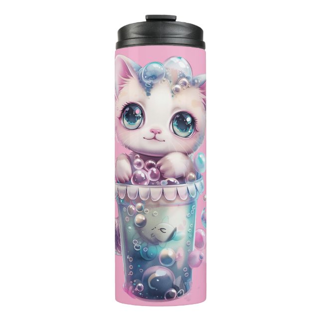Bubble-Katze Thermosbecher (Vorderseite)