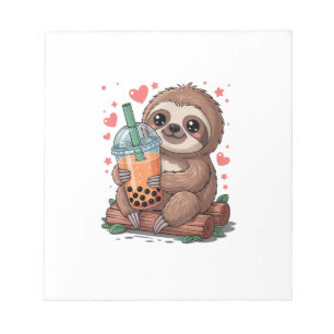Bubble Kawaii Faultier trinkt Boba Tee T-Shirt Notizblock