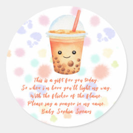 Bubble tea baby shower - Prayer candle label Runder Aufkleber