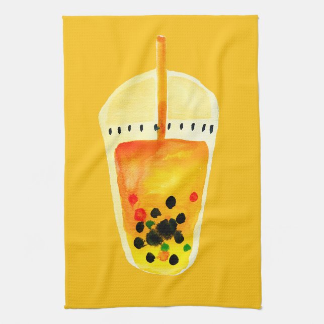 Bubble tea boba Aquarellkunst Geschirrtuch (Vertikal)