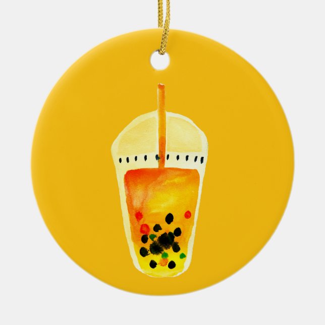 Bubble tea boba Aquarellkunst Keramik Ornament (Vorne)