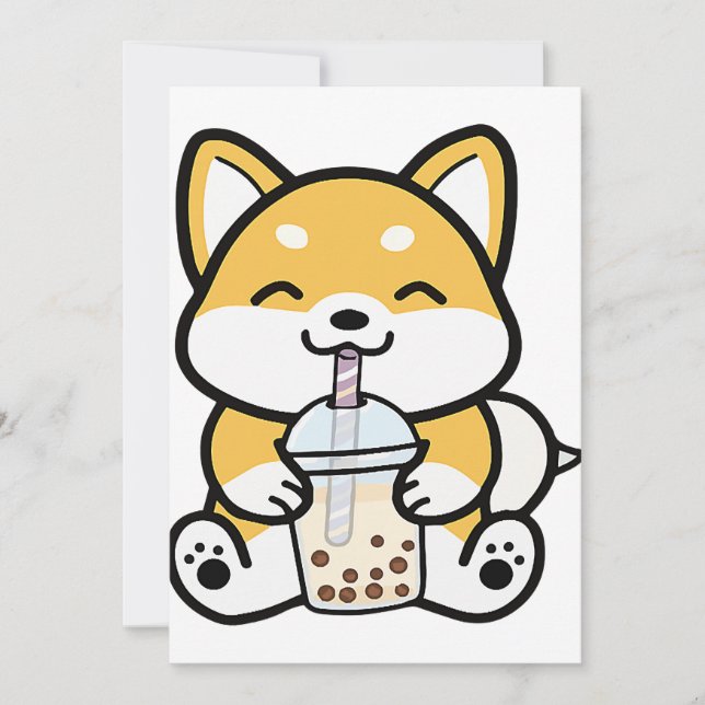 Bubble Tea Boba Corgi Einladung (Vorderseite)