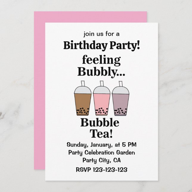 Bubble Tea Drink Funny Birthday Party Einladung (Vorne/Hinten)