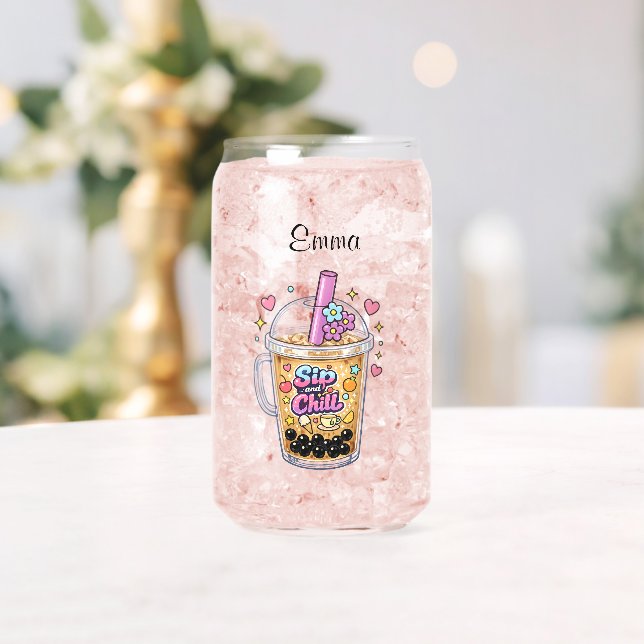 Bubble-Tea-Eleganz whimsikalische Ästhetik Maßanfe Dosenglas (Insitu (Hochzeit))