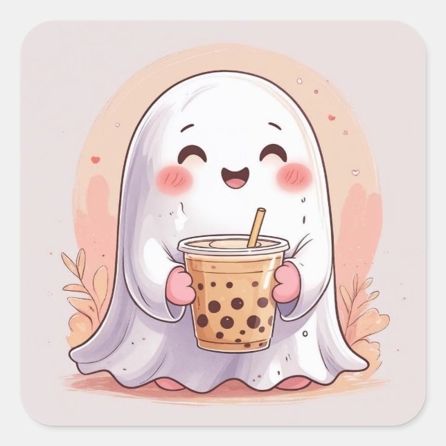 Bubble Tea Ghost Quadratischer Aufkleber (Vorderseite)