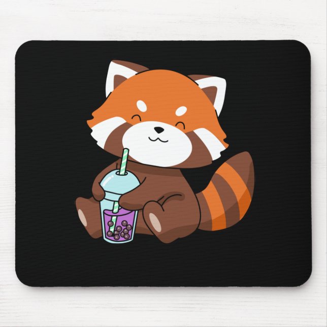 Bubble Tea Gift Girl Red Panda Boba Tea Blubble Te Mousepad (Vorne)