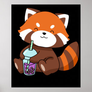 Bubble Tea Gift Girl Red Panda Boba Tea Blubble Te Poster