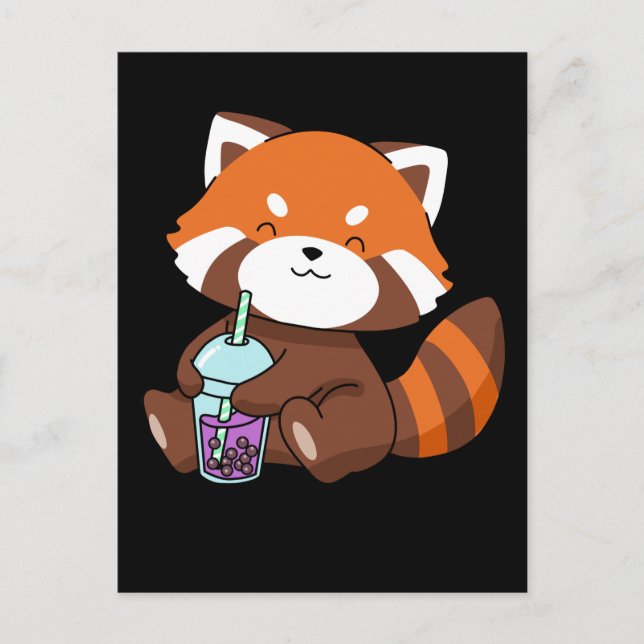 Bubble Tea Gift Girl Red Panda Boba Tea Blubble Te Postkarte (Vorderseite)