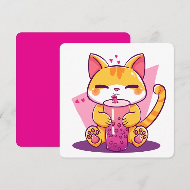 Bubble Tea Kitty Einladung (Vorne/Hinten)
