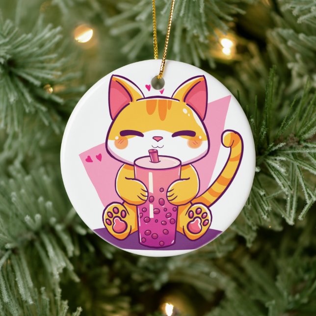Bubble Tea Kitty Keramik Ornament (Baum)