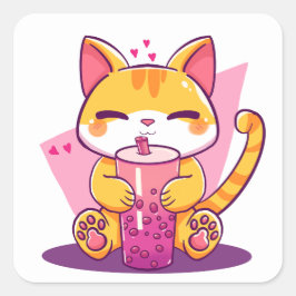 Bubble Tea Kitty Quadratischer Aufkleber