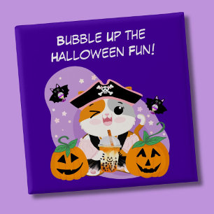 Bubble Tea mit Piraten Kawaii Katze Halloween-Spaß Button
