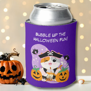 Bubble Tea mit Piraten Kawaii Katze Halloween-Spaß Dosenkühler