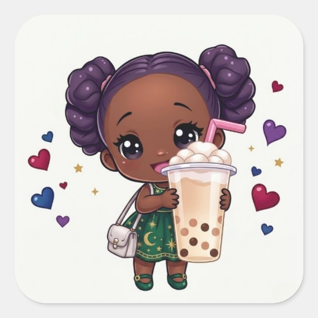 Bubble-Tea Quadratischer Aufkleber (Vorderseite)