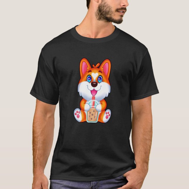 Bubble Tea Trinkender Corgi  Tapioca-Perlen-Milch  T-Shirt (Vorderseite)