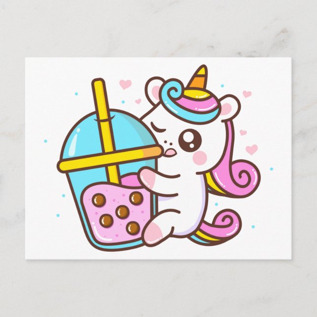 Bubble Tee Loving Unicorn Postkarte (Vorderseite)