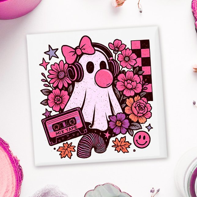 Bubblegum ästhetisches Retro Ghost Girl Halloween Magnet (This ghost girl design mixes 90s aesthetic nostalgia with playful Halloween charm.)