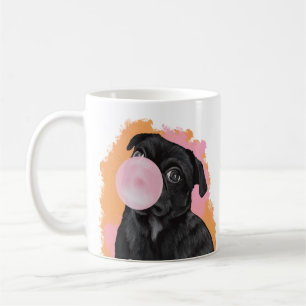 Bubblegum blühend Schwarzer Mops Rosa und Orange Kaffeetasse