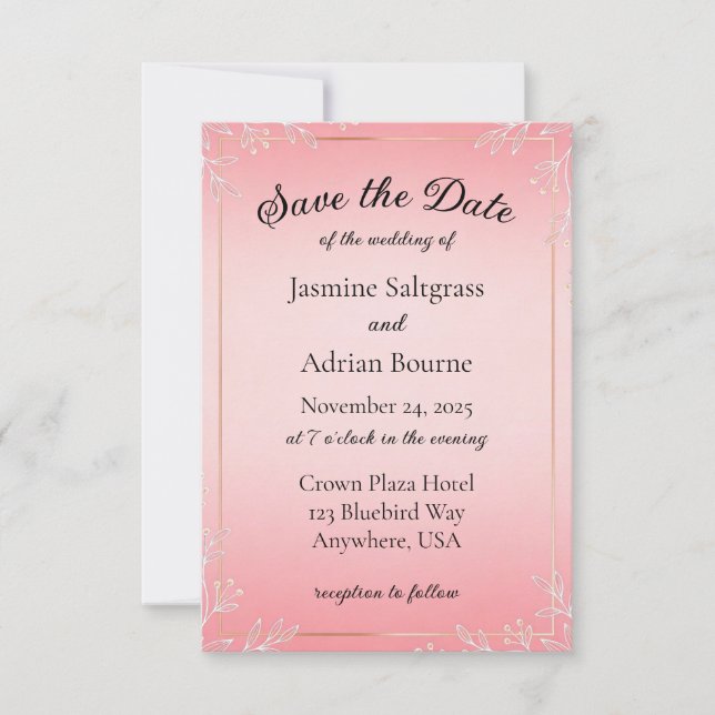 Bubblegum Blush Hochzeit Save The Date (Vorderseite)