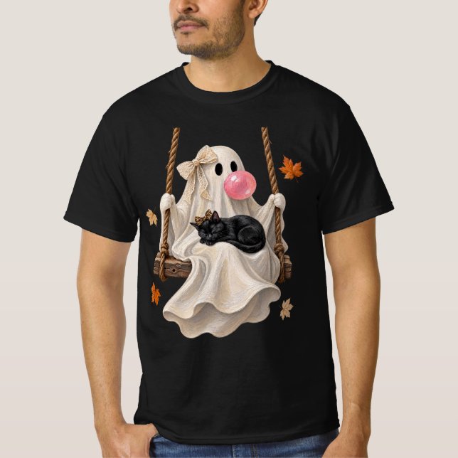 Bubblegum-Geist & Black Cat Swing Halloween  T-Shirt (Vorderseite)