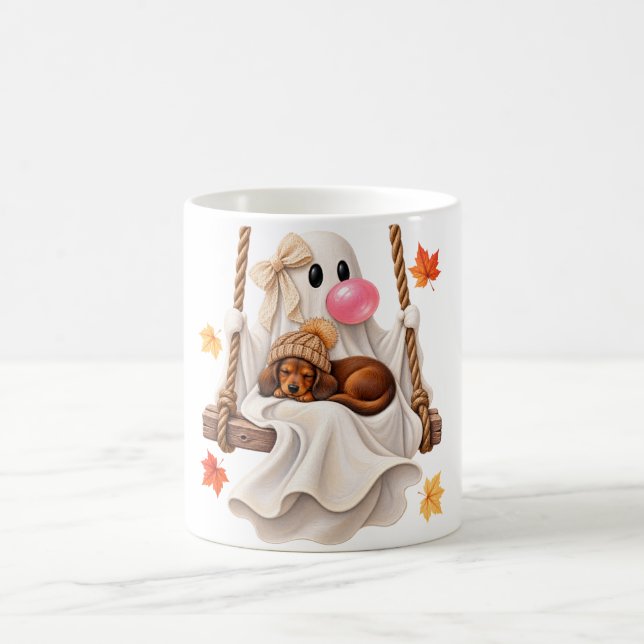 Bubblegum-Geist & Dackel-Schaukel Halloween Herbst Kaffeetasse (Mittel)