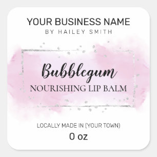 Bubblegum Geschmack Lila und Silberlippe Balsam Quadratischer Aufkleber