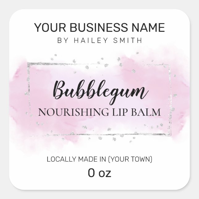 Bubblegum Geschmack Lila und Silberlippe Balsam Quadratischer Aufkleber (Vorderseite)