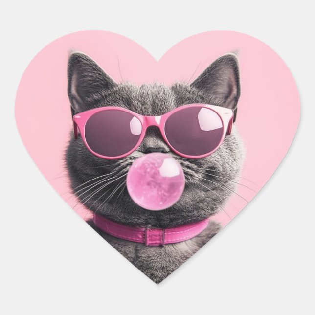 Bubblegum-Katzen-Tasse Herz-Aufkleber (Vorderseite)