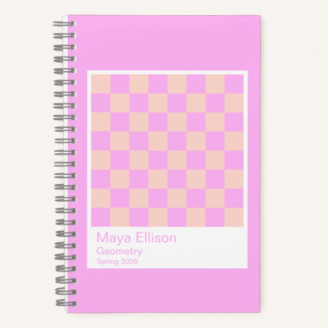 Bubblegum/Peach Modern Checkerboard Notebook Notizbuch (Vorderseite)