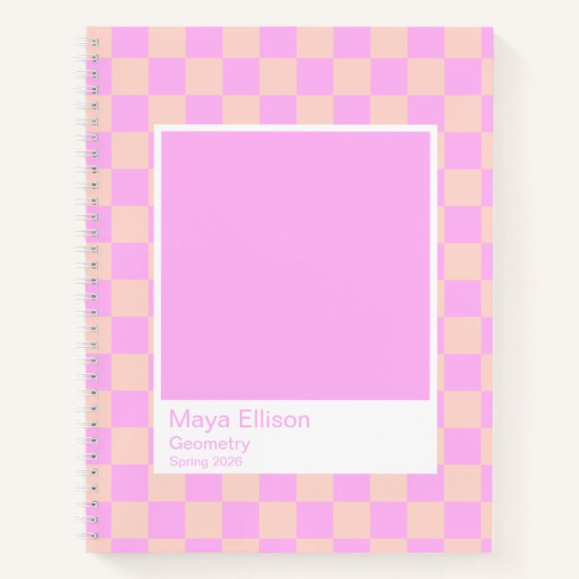 Bubblegum/Peach Modern Checkerboard Notebook Notizbuch (Vorderseite)