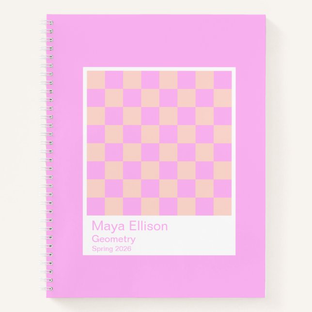 Bubblegum/Peach Modern Checkerboard Notebook Notizbuch (Vorderseite)
