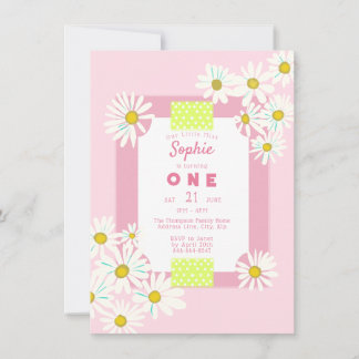 Bubblegum Pink Daisies Rahmen wenig Miss einen Tag Einladung