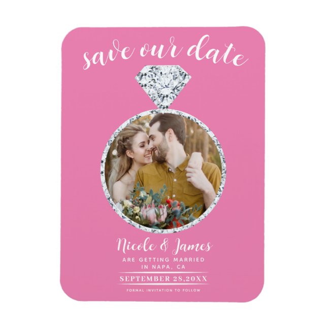 Bubblegum Pink Diamond Ring Blende Save the Date Magnet (Vertikal)